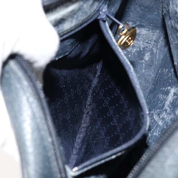GUCCI Micro GG Canvas Shoulder Bag PVC Leather Navy - Picture 14 of 16